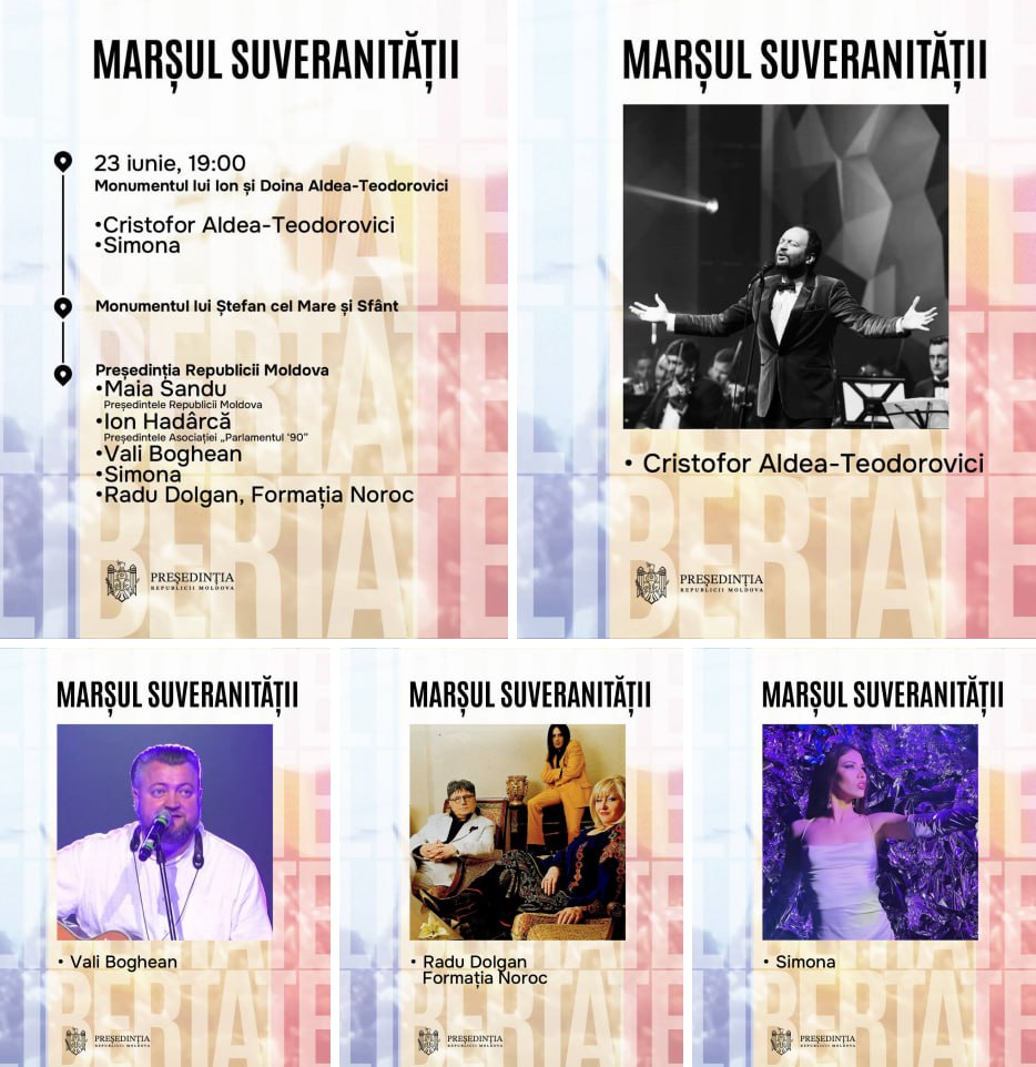 Azi, 23 iunie, începând cu ora 19:00, Președinta Maia Sandu invită toți cetățenii să participe la Marșul Suveranității, dedicat împlinirii a 35 de ani de la adoptarea Declarației de Suveranitate a Republicii Moldova – un moment de cotitură în istoria noastră recentă