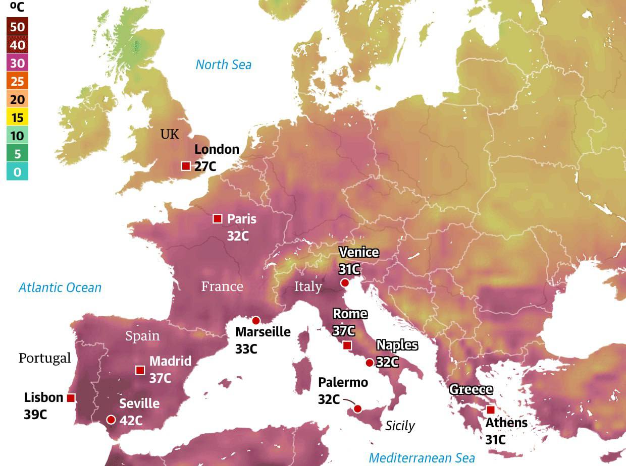 Caniculă în Sud-Vestul Europei. Temperaturile trec de 40 de grade în unele țări
