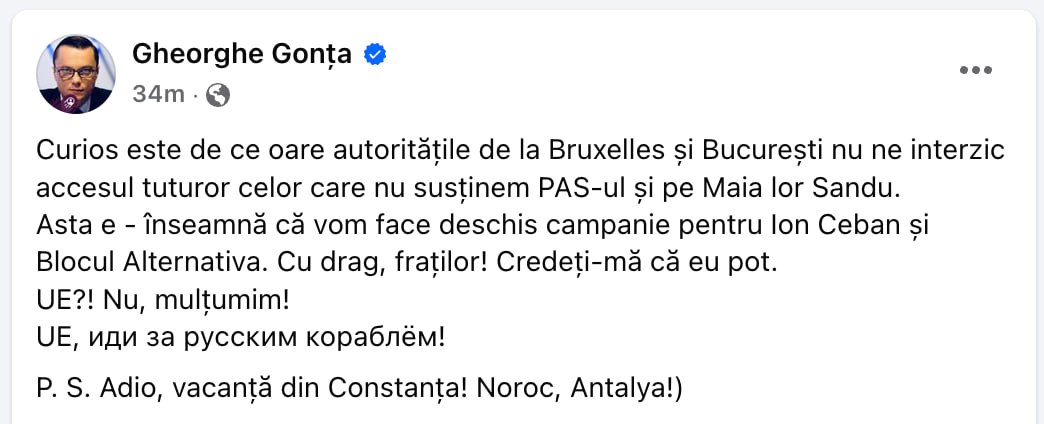Gheorghe Gonța anunță că va face campanie deschis pentru Ion Ceban și Blocul Alternativa