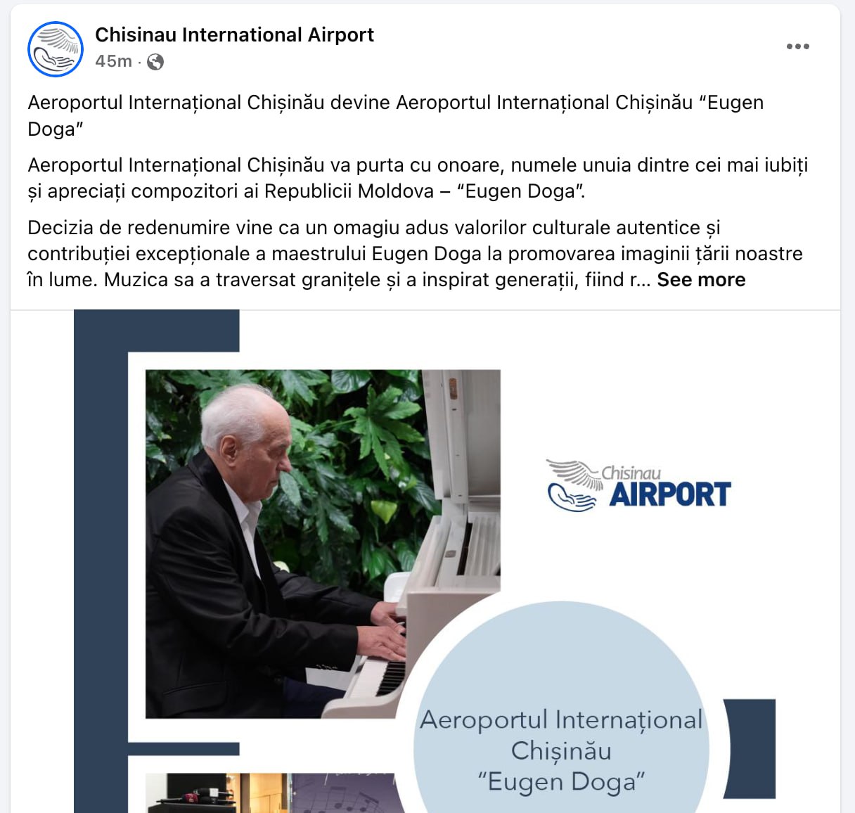 E oficial! Aeroportul Chișinău va purta numele "Eugen Doga"