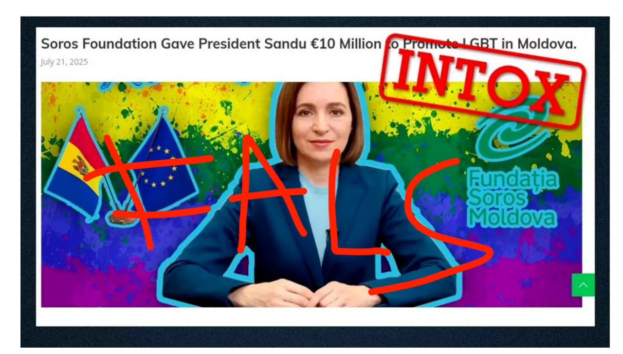Despre propaganda și minciunile rusești distribuite în spațiul public din Moldova a început să se scrie tocmai în Franța - la France24. Operațiunea de dezinformare înainte de alegeri susține că "Soros a plătit 10 mln de dolari Maiei Sandu pentru a promova LGBT în Moldova". Fundația Soros neagă existența unui plan de finanțare