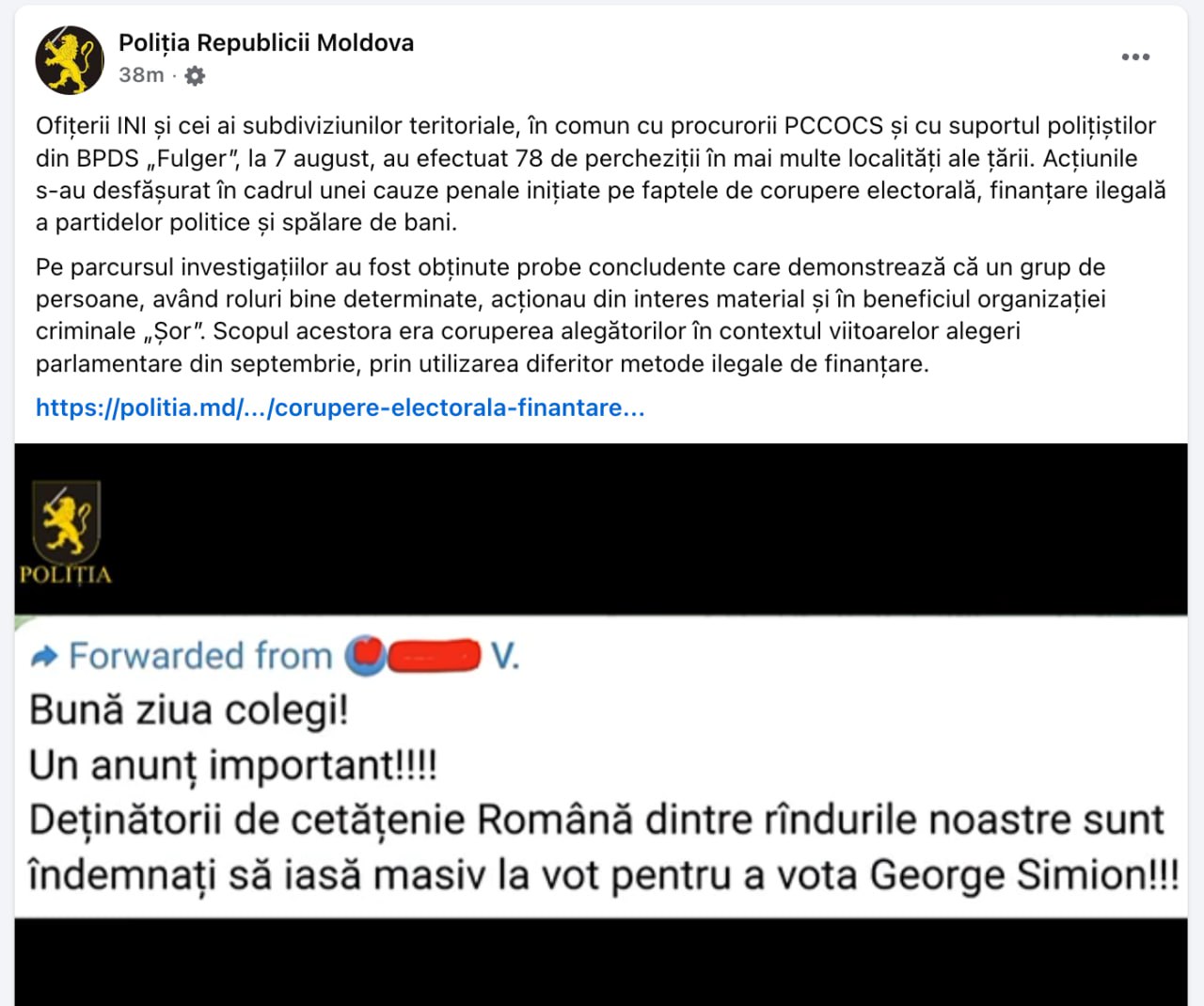 Perchezițiile de ieri la rețeaua Șor: Mesaje găsite în telefon arată că aceștia au fost coordonați și invitați să meargă să voteze pentru George Simion la alegerile prezidențiale din România
