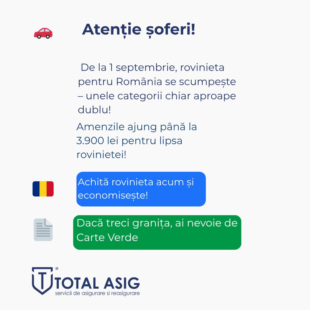 Atenție, șoferi! De la 1 septembrie, prețul rovinietei pentru călătoriile cu automobilul în România crește semnificativ – pentru unele categorii aproape și dublu! Iar amenzile pentru lipsa rovinietei pot ajunge la 3.900 lei