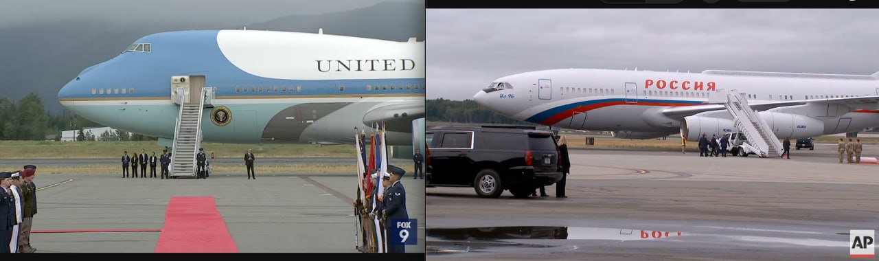 Pista din Alaska. Ambele avioane parcate alături, în așteptarea celor 2 președinți