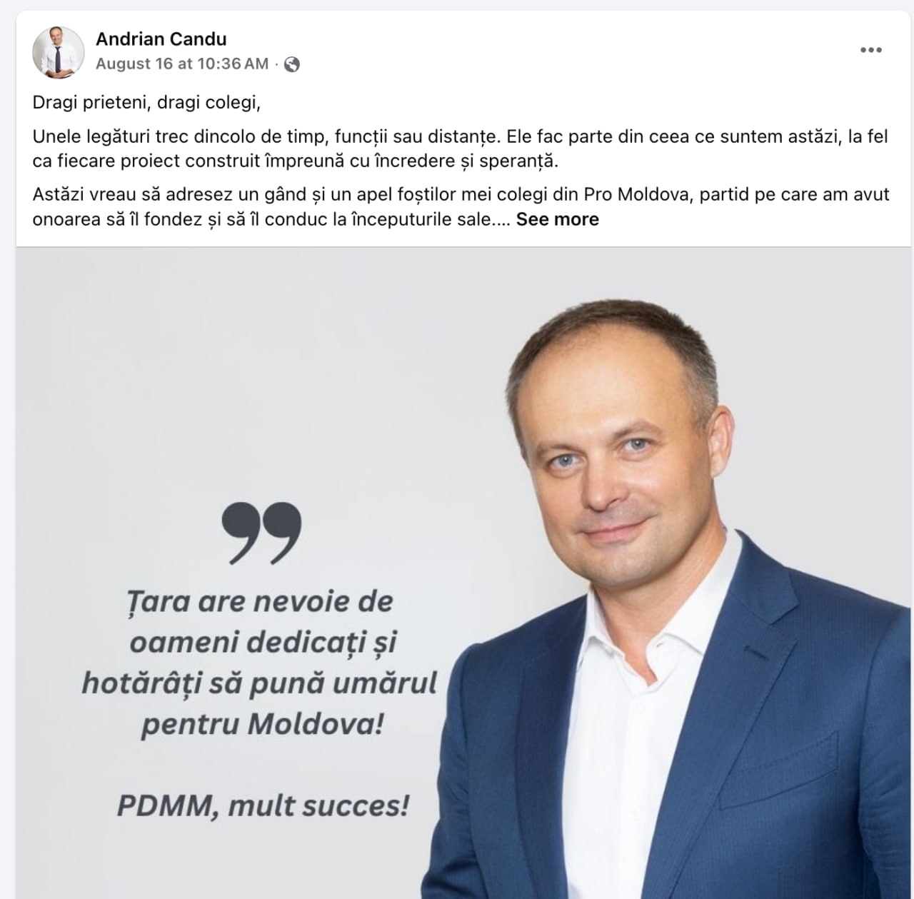 Finul lui Plahotniuc, Andrian Candu, a făcut și el un apel pentru fosta echipă - să se adune în jurul PDMM