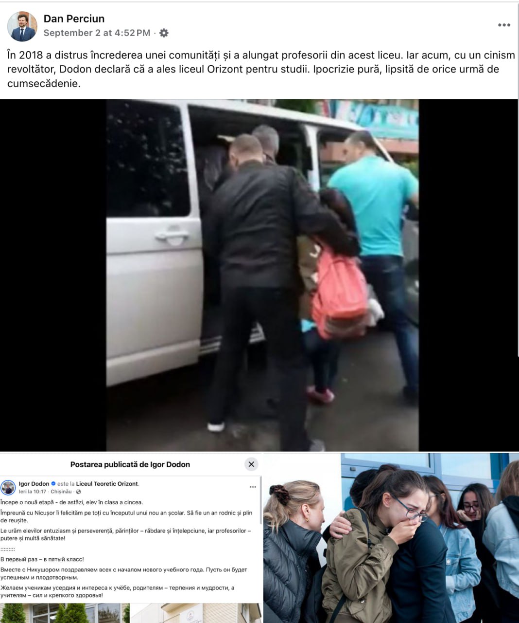 Dan Perciun, unul dintre liderii PAS și ministru al Educației, îl acuză pe Igor Dodon de cinism revoltător. Se întâmplă după ce președintele PSRM a anunțat cu fast că își dă mezinul la liceul privat Orizont