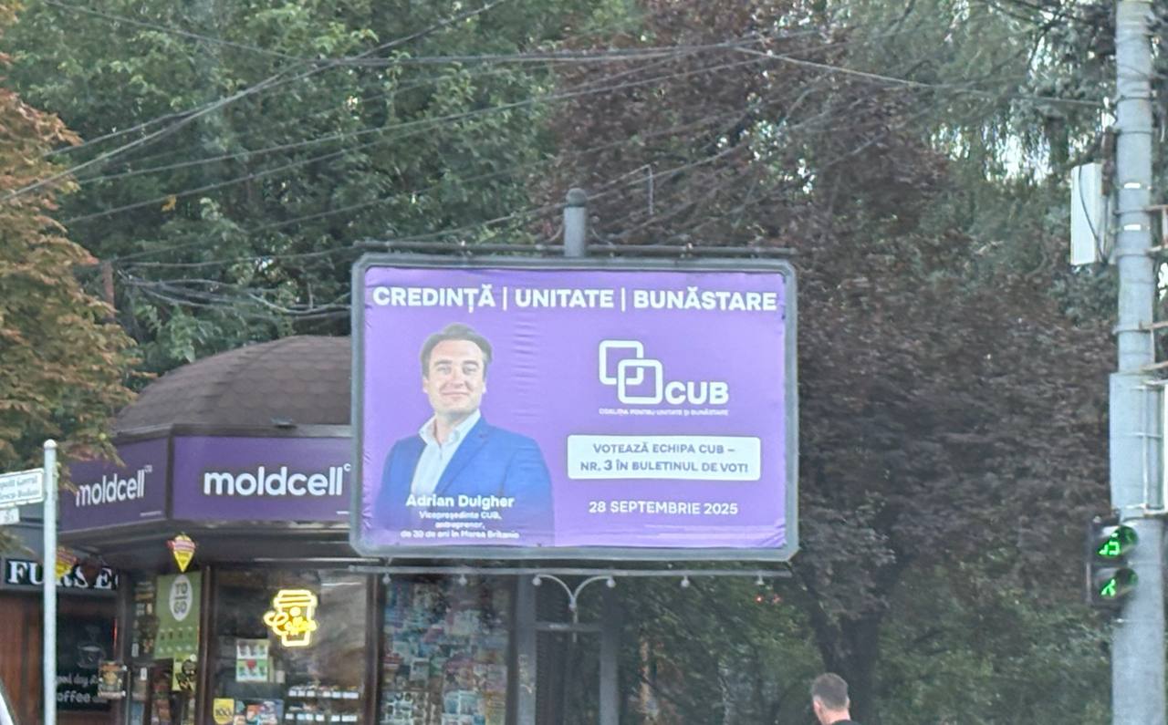 Unde a ajuns CUB-ul lui Igor Munteanu: Adrian Dulgher, cel care spune că a trimis 1.5 mln Euro într-o geantă către Moldova în noaptea de Paște, apare pe panourile publicitare CUB și îndeamnă să fie votat pentru a ajunge în Parlament