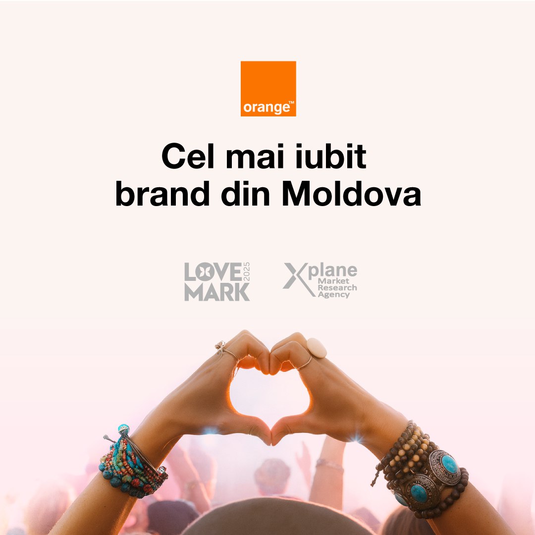 Aprecierea oamenilor este cea mai prețioasă recunoaștere pe care o poate primi un brand, iar studiul independent LOVEMARK 2025 confirmă: Orange este cel mai iubit brand din Moldova, conform studiului independent LOVEMARK 2025. Analiza a peste 7 800 de opinii arată că Orange a obținut 75,5 pe Lovemark Index – cu 16 puncte peste media pieței. Moldovenii aleg Orange pentru conectivitate, servicii inovatoare și valori precum încrederea și apropierea de oameni