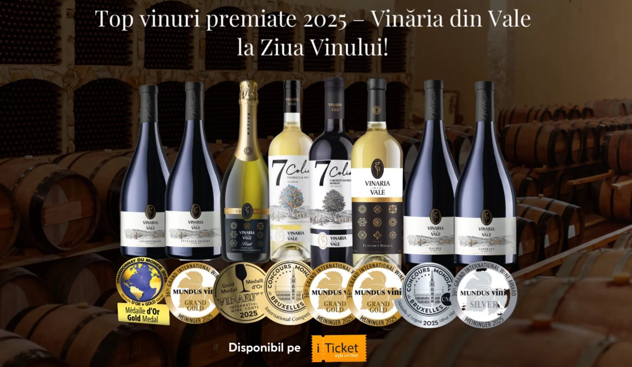  Vinăria din Vale îți dă întâlnire pe 4 și 5 octombrie, în Piața Marii Adunări Naționale, la Ziua Vinului – cel mai așteptat festival al toamnei! Cu peste 25 de ani de experiență, vinăria și-a câștigat locul printre cele mai medaliate din Moldova, fiind recunoscută pentru calitate, tradiție și respect față de soiurile autohtone