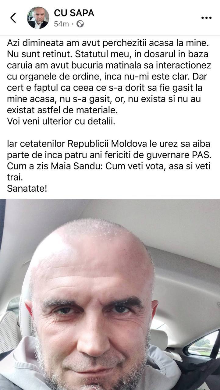Vitalie Florea confirmă că polițiștii i-au făcut o vizită, dar scrie ca a fost eliberat pentru ca “nu s-a găsit nimic asupra lui”
