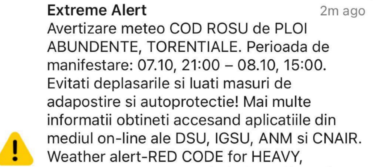 Cod roșu în România: Alertă de vreme extrem de rea și ploi puternice