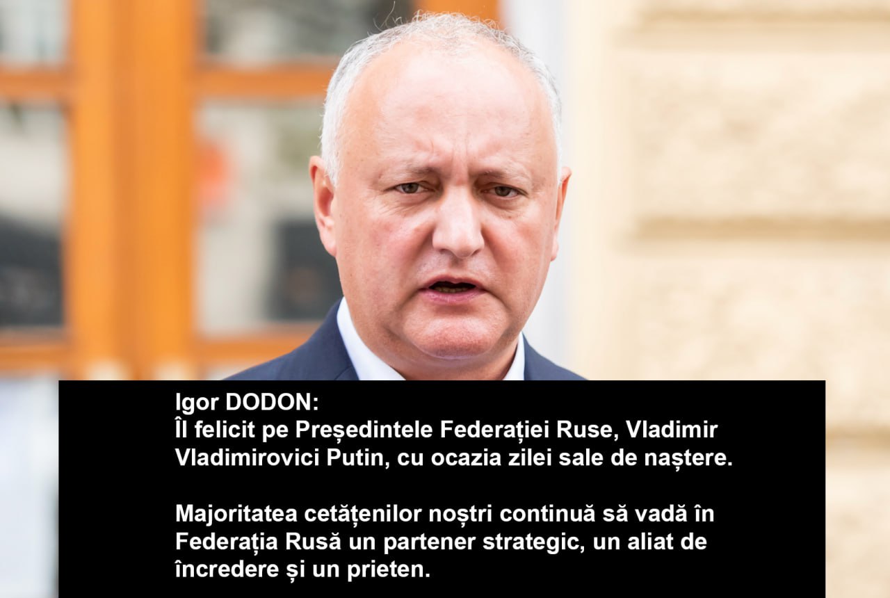 Primul lucru pe care l-a făcut Dodon dimineață: L-a felicitat pe Putin cu ziua de naștere și i-a spus că majoritatea moldovenilor văd Rusia ca un __aliat și un prieten__