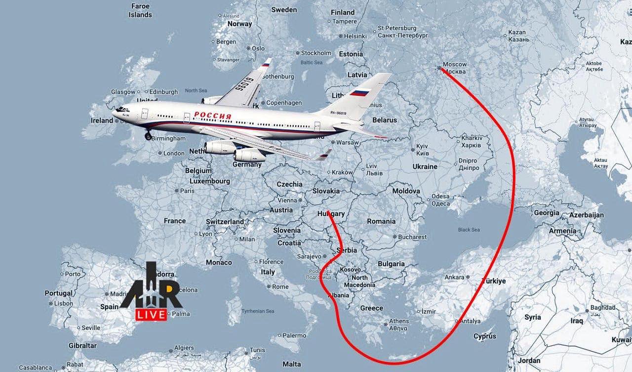 Traseul pe unde ar trebui să zboare Putin pentru a ajunge la o întâlnire cu Trump în Budapesta, peste cca 2 săptămâni