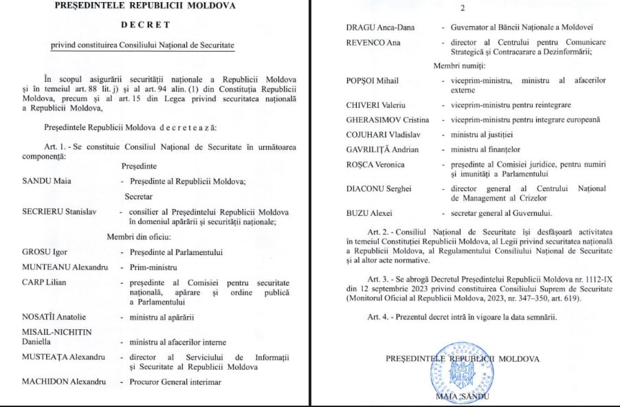 Maia Sandu a constituit Consiliul Național de Securitate. Lista membrilor