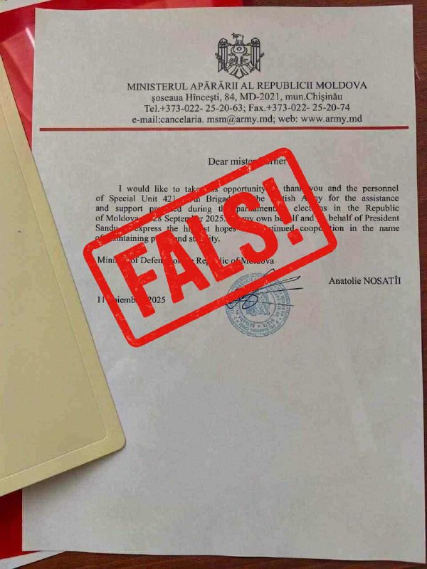 Scrisoare falsă: O scrisoare falsă în numele lui Anatolie Nosatîi, ministrul Apărării, circulă pe Telegram