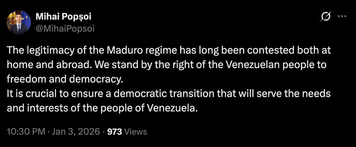 Reacția Chișinăului la operațiunea din Venezuela. Popșoi: