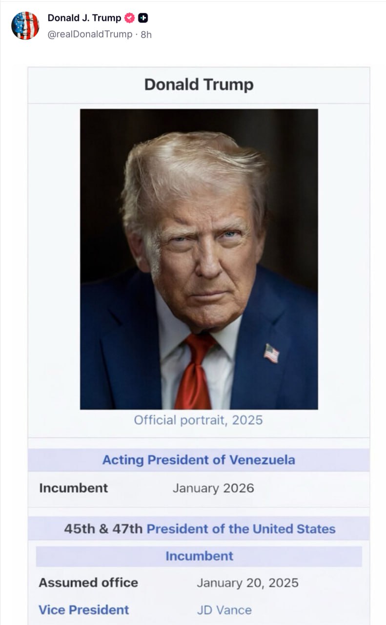 Postare bizară a lui Trump / Se declară „președintele interimar al Venezuelei” pe Truth Social