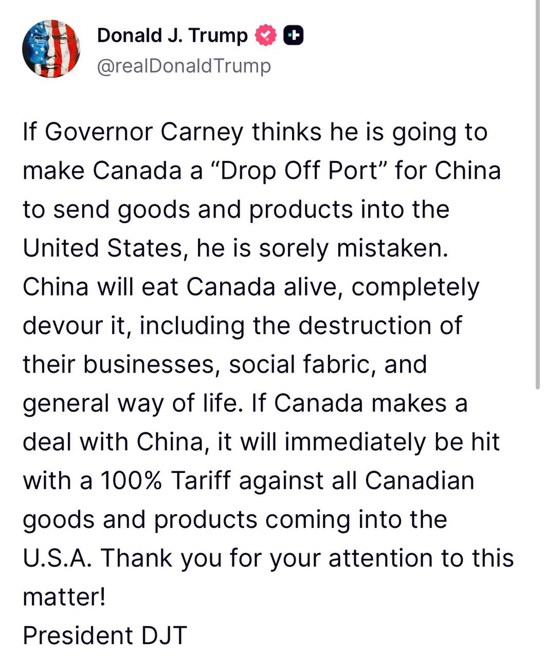 Trump amenință Canada cu tarife de 100% dacă încheie acord comercial cu China