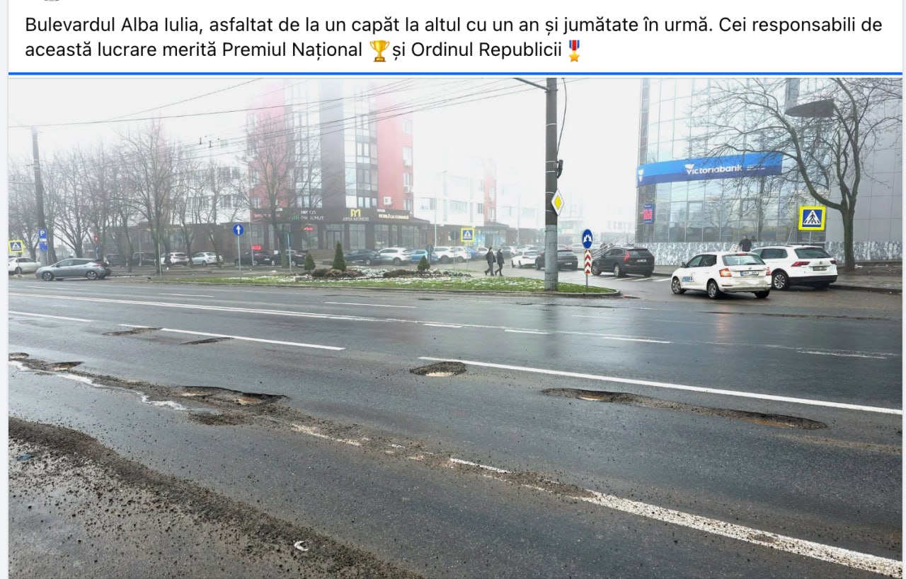 ❄️ Zăpada și gheața lasă urme. Mai multe străzi din Chișinău, pline de gropi după temperaturile negative