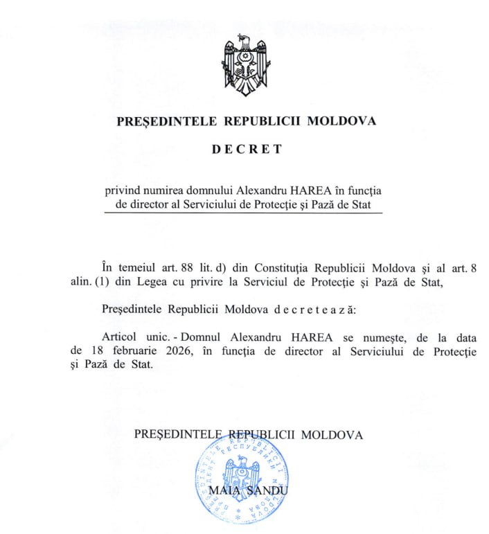 Maia Sandu l-a numit pe Alexandru Harea în funcția de director al Serviciului de Protecție și Pază de Stat din Republica Moldova