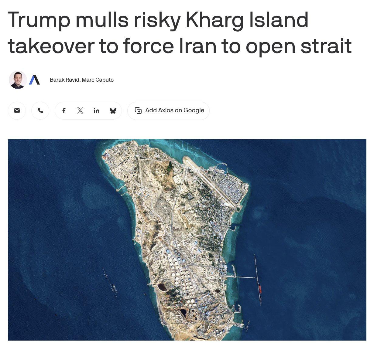 Trump ia în considerare ocuparea sau blocada insulei Kharg din Iran pentru a forța redeschiderea Strâmtorii Hormuz, deși nu s-a luat încă o decizie finală. Planul ar putea necesita mai multe atacuri și trupe înainte de orice mișcare terestră