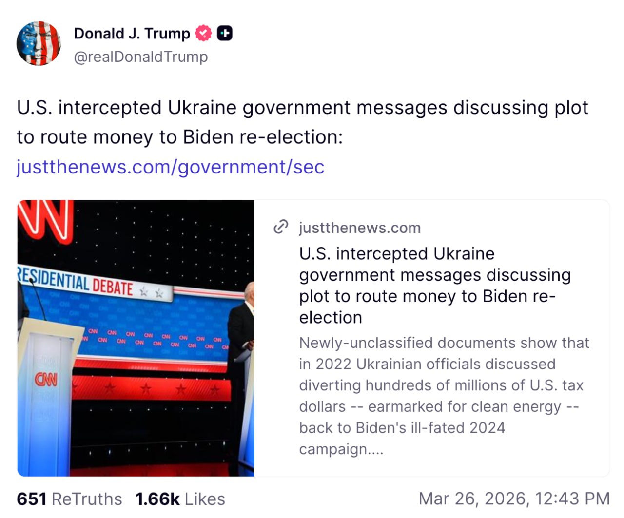 Trump pare să caute noi motive să se certe cu Zelensky: A distribuit un titlu care spune că guvernul ucrainean ar fi fost implicat în a direcționa bani pentru realegerea lui Biden. Președintele american pare că vrea să reanimeze un subiect vechi de un an