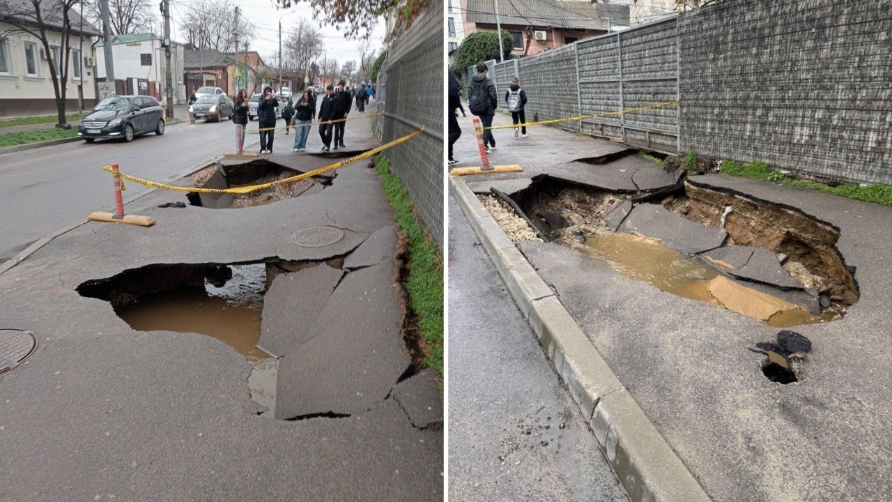  🚧 Asfaltul s-a prăbușit în centrul Chișinăului, zona fiind izolată imediat de autorități. Nu sunt raportate victime, iar cauza incidentului este în curs de investigare