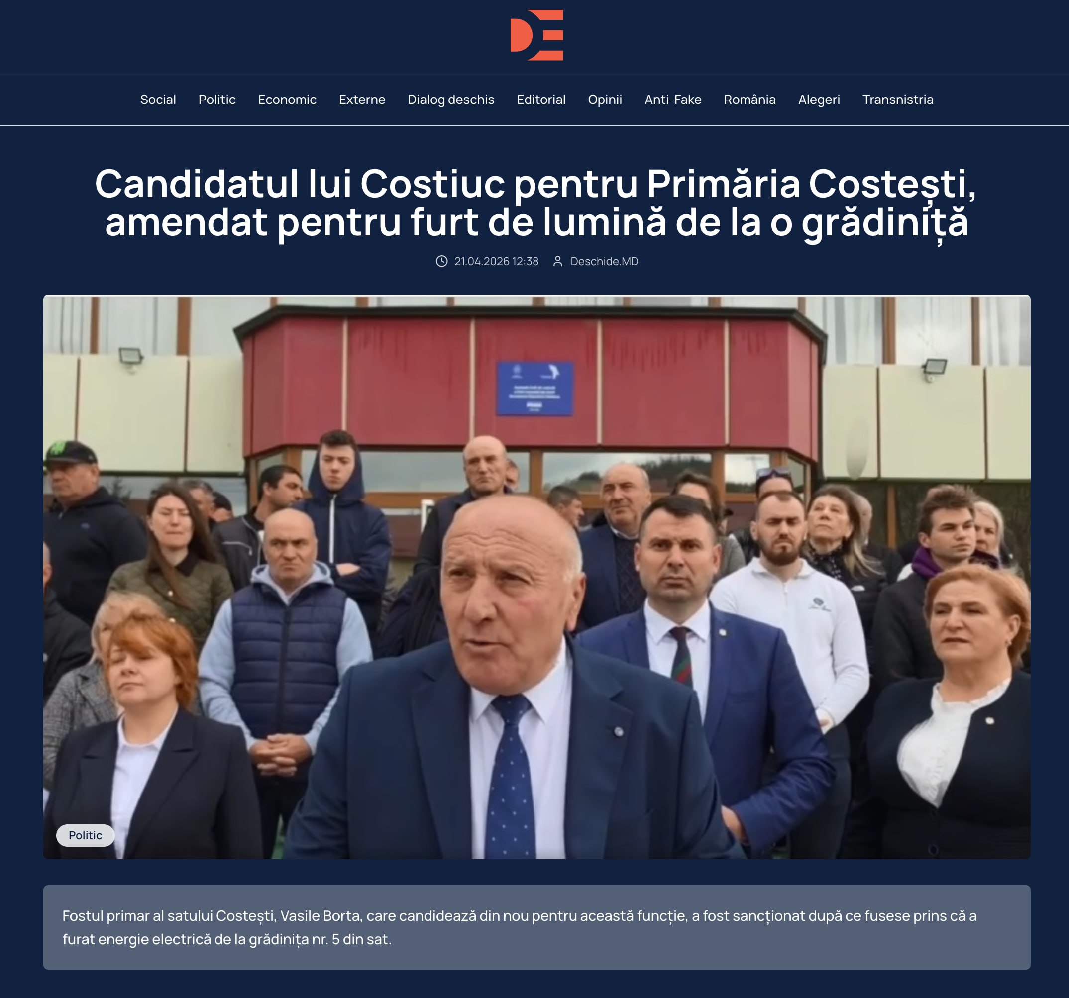 "Profesioniștii" promovați de Costiuc, "speranța" politicii moldovenești. Candidatul lui Costiuc pentru Primăria Costești, Vasile Borta, amendat pentru furt de lumină de la grădinița nr. 5 din sat