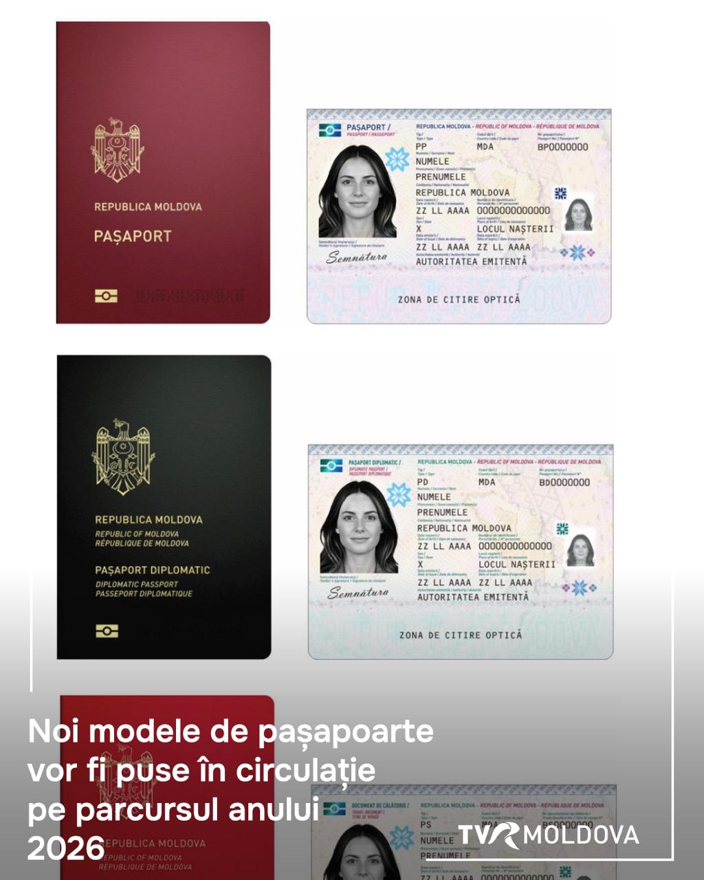Vor fi puse în circulație noi modele de pașapoarte, pe parcursul anului 2026. Guvernul a aprobat punerea în circulație, până cel târziu la 31 decembrie 2026, a unor noi modele de pașapoarte pentru cetățeni, dar și pentru titularii de pașapoarte diplomatice și de serviciu, apatrizi, refugiați și beneficiarii de protecție umanitară