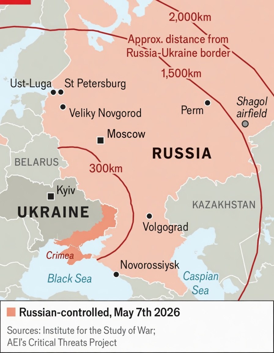 The Economist: Pentru prima dată în aproape trei ani, inițiativa în război pare să se mute către Ucraina. Ucraina schimbă treptat cursul conflictului și provoacă daune din ce în ce mai grave Rusiei. Ofensiva de primăvară a Rusiei a eșuat efectiv, iar în aprilie forțele ruse au suferit pierderi teritoriale nete pentru prima dată din august 2024. În ultimele 30 de zile, Rusia a pierdut controlul asupra a 113 kilometri pătrați. Dronele ucrainene lovesc din ce în ce mai adânc teritoriul rus