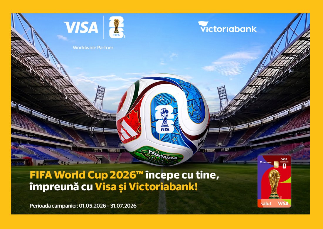 FIFA World Cup 2026 se apropie cu pași rapizi, iar Victoriabank te aduce mai aproape de emoțiile turneului, pornind chiar de la o plată obișnuită cu cardul