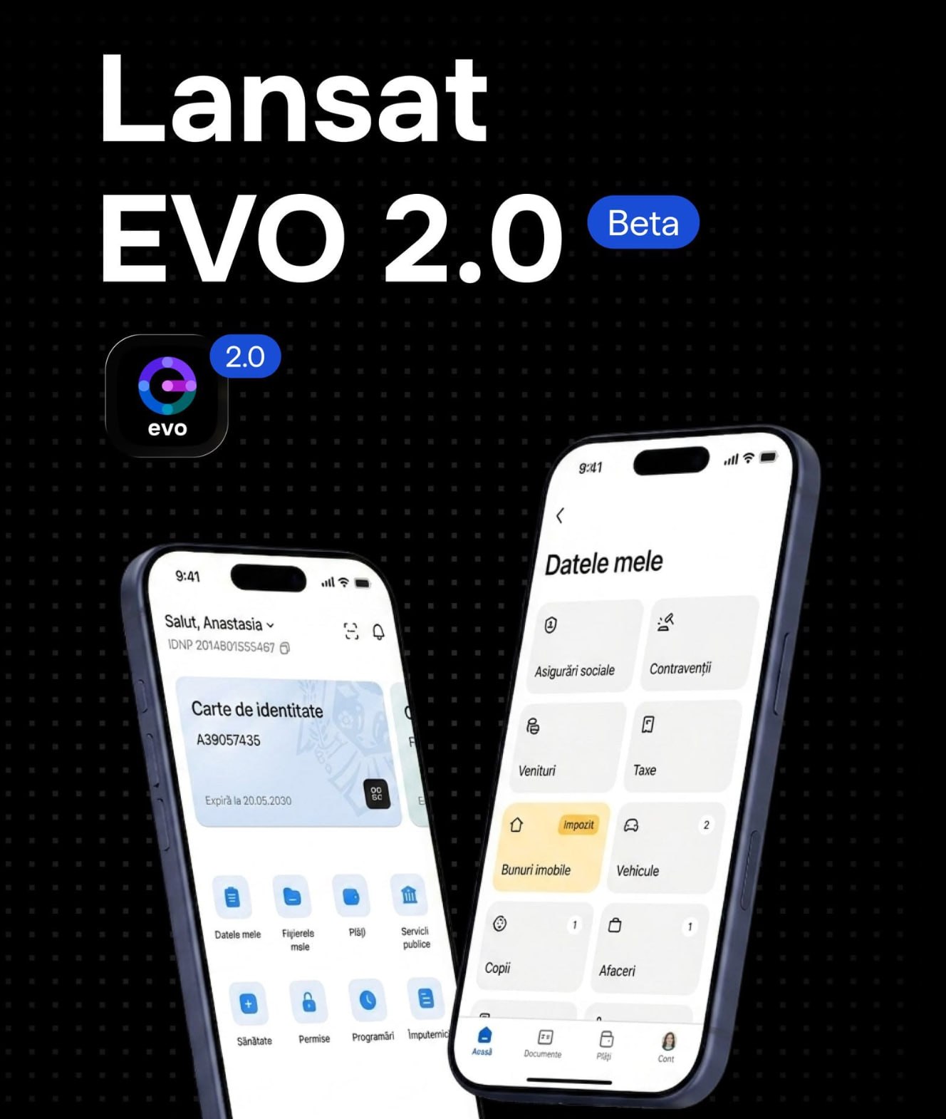 EVO a trecut la nivelul următor. Noua versiune EVO 2.0 a fost lansată la Moldova Digital Summit 2026, fiind disponibilă în Google Play și App Store. Principala noutate constă în introducerea portofelului de identitate digitală prin modulul "Documente", aliniat standardelor UE, care va permite verificarea identității în sistemele instituțiilor publice, băncilor și companiilor fără documente fizice