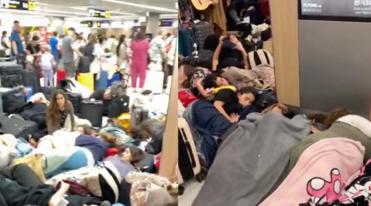 Mai mulți pasageri, filmați dormind la podea în Aeroport. Pasageri ai unui zbor spre Israel au fost filmați dormind pe jos în terminalul Plecări de la Aeroportul Internațional Chișinău, după ce cursa companiei El Al a fost anulată. Zborul era programat pentru ora 1:20 în noaptea de 22 iunie, dar a fost reprogramat pentru ziua următoare, plecând în final luni la ora 20:05