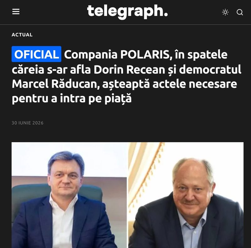 Una dintre sursele online ce a făcut parte din trustul media a lui Plahotniuc a aruncat în public informația precum că în spatele noii companii aeriene Polaris ar sta Dorin Recean
