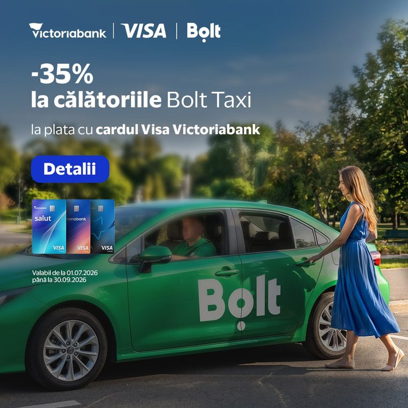 Vara asta, fiecare cursă Bolt te costă cu 35% mai puțin, dacă plătești cu cardul Visa de la Victoriabank