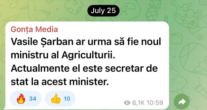 Un nou inside la Gheorghe Gonța de acum o săptămână - Vasile Șarban ar putea deveni ministru al agriculturii