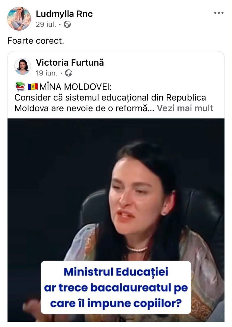 Scandal la USM. Prodecana de la Jurnalism, criticată aprig după ce pe contul său a apărut o postare a Victoriei Furtună.  Ludmila Rusnac, prodecana Facultății de Jurnalism și Științe ale Comunicării de la USM, distribuie o postare a Victoriei Furtună, persoană acuzată de acțiuni de destabilizare a țării