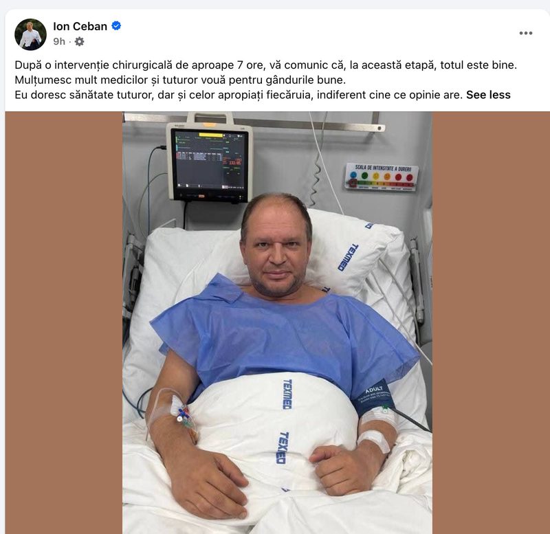 Primarul Capitalei Ion Ceban a publicat o poză din spital, după o intervenție chirurgicală de aproape 7 ore: „Totul este bine”. Acesta nu spune nici în acest caz unde a fost în vacanță și cum a avut loc incidentul